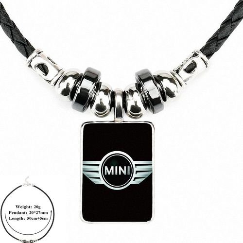 Collier Cabochon En Verre Avec Logo, Vintage, Noir, Cuir, Perle, Pendentif, Bijoux Pour Hommes Et Femmes, Cadeau