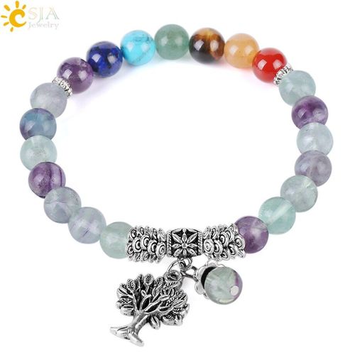 Bracelets Perlés En Pierre Naturelle Fluorite Pour Femmes, 8mm, Yoga, 7 Chakras, Brin De Méditation, Breloques, Bijoux Pour La Main, F344