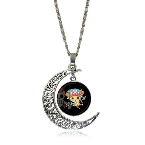 Collier Lumineux Vintage En Forme De Croissant, Plaqué Argent, Pour Cadeau De Fête Unisexe, Dessin Animé Japonais Luffy