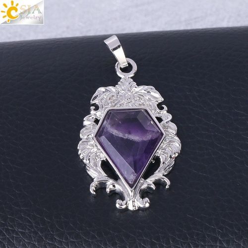 Bijoux En Pierre Naturelle À Facettes Pour Femmes, Pentagone En Forme De Diamant, Collier Vintage Sculpté, Pendentif À Breloques, F329