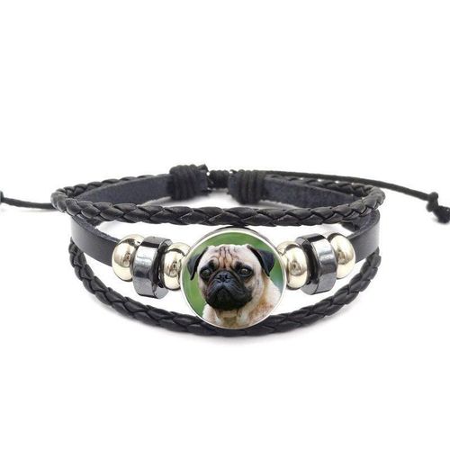 Bracelet En Cuir Noir Pour Femmes, Carlin, Chien, Cadeau De Noël, Bijoux À La Mode, Steampunk, Cadeau Pour Femmes