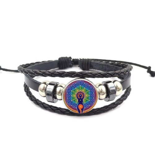 Bracelet En Cuir Et Verre Pour Femmes Et Enfants, Henné Coloré, Yoga, Vintage, Mode, Noir, Bijoux Faits À La Main