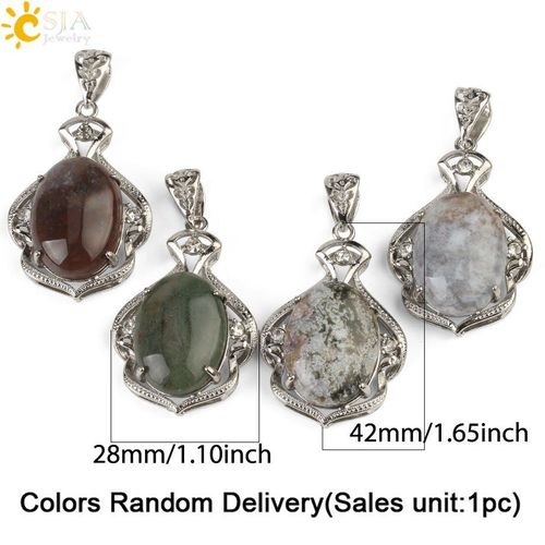 Pendentif Onyx Indien En Pierre Naturelle, Collier Creux, Cabochon, Agates Vertes, Zircon, Couleur Argent, Bijoux À Breloques Pour Hommes Et Femmes, G268