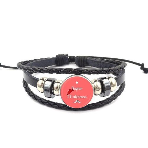 Bracelet En Cuir Noir Pour Femme Et Fille, Cabochon En Verre, Super Maîtresse, Cadeau, Offre Spéciale