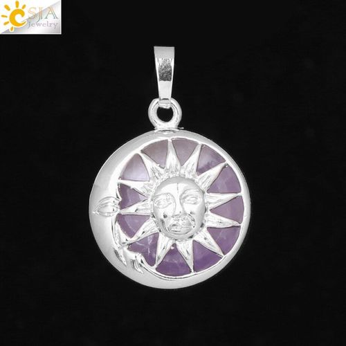 Pendentif De Dieu Soleil Et Lune Pour Collier Amulettes, Boîte De Couleur Argent, Perles Rondes En Pierre Naturelle, Cristal De Quartz Pour Femmes Et Hommes, Bijoux F471