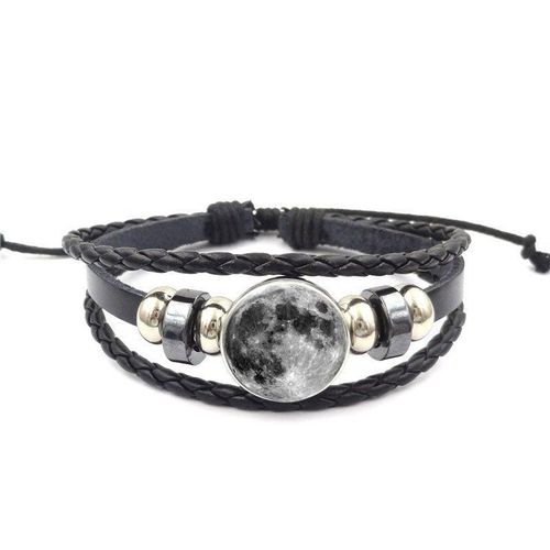 Bracelet En Cuir Noir Pour Femmes Et Filles, Étoile Et Lune, Meilleur Cadeau De Festival