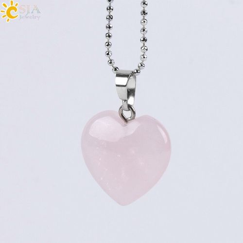 Csja Colliers Et Pendentifs C¿Ur Amour Naturel E594, Collier De Guérison,Pierre De Gemme ,Quartz Rose,Cristal Blanc ,Breloque