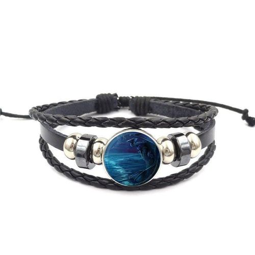 Bracelet En Cuir De Couleur Bleu Glaçure Pour Femmes Et Enfants, Cabochon En Verre, Bijoux Pour Femmes Et Enfants