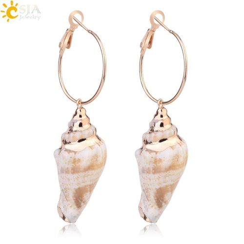 Boucles D'oreilles En Coquillage De Conque Pour Femmes, Bijoux Classiques, Bohème, Couleur Or, Crochet Circulaire, Plage, Coquillages De Mer, À La Mode, Cadeau G025