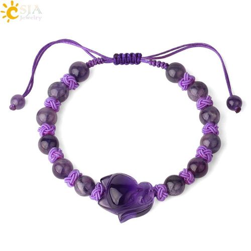 Bracelets À Brins De Pierres Naturelles, Corde Tressée En Quartz Rose, Violet Et Cristal, Breloques En Renard Réglables Pour Femmes, G356