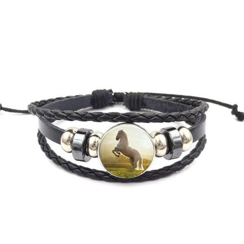 Bracelet En Cuir Noir Pour Écolière, Maxi Cheval Blanc, Bijoux Vintage, Cabochon En Verre, Bracelet