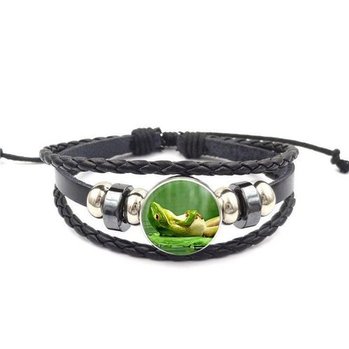 Bracelet En Cuir Noir Pour Fille, Bijoux Tendance, Bon Marché, Avec Cabochon En Verre, Grenouille Paresseuse