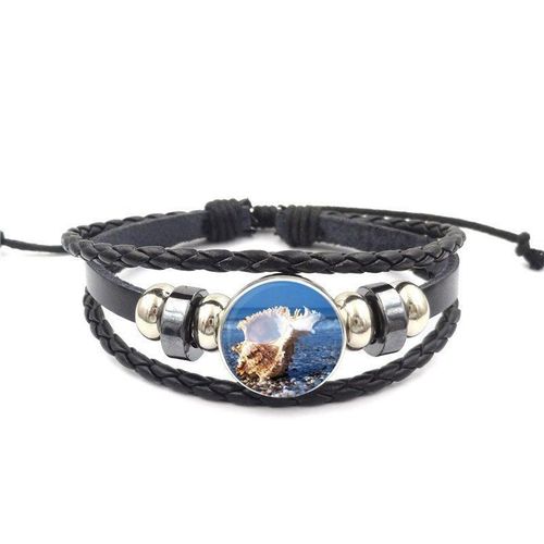 Bracelet En Cuir Pour Femmes Et Enfants, Cabochon Vintage, Collier Coloré, Noir, Cadeau, Étoile De Mer, Conque, Plage De Sable