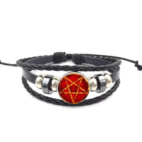 Bracelet En Cuir Noir Pour Femmes Et Enfants, Bijou De Marque, Cabochon En Verre, Pentagramme De Personnalité