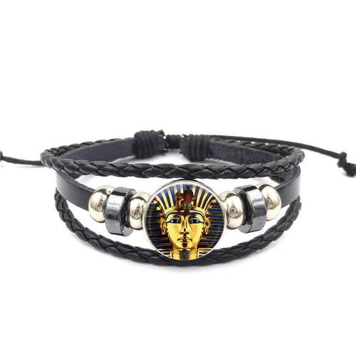 Bracelet En Cuir Noir Pour Écolière, Bijoux Vintage Avec Cabochon En Verre Plaqué, Logo King Tut