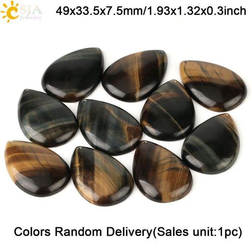 Csja Pierre Naturelle Jaune Bleu Oeil De Tigre Cabochon Goutte D'eau Pendentifs Ovales Avec Trou Pour Faire Des Colliers Femmes Hommes Bijoux G113