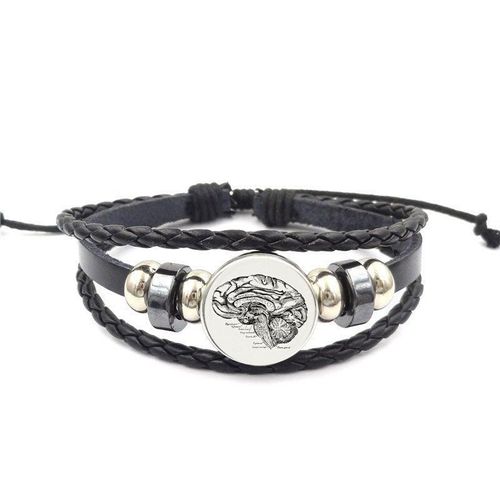 Bracelet En Cuir Noir Et Verre Pour Médecin Et Infirmière, Bijou À La Mode, Croix Rouge, Cadeau De Noël