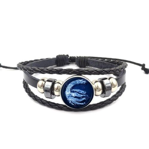 Bracelet En Cuir Noir Pour Hommes Et Femmes, Bijoux Harajuku Avec Cabochon En Verre, Cadeau De Fête