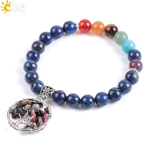 Csja Bracelets Chakra Yoga, En Pierre Naturelle, Lapis Lazuli, Pendentif Mala, Perles Reiki, E907