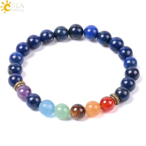Csja Bracelet De Guérison En Pierres Lapis Lazuli Naturelles, Perles Des 7 Chakras Du Bouddhisme, Pour La Méditation Reiki, E959