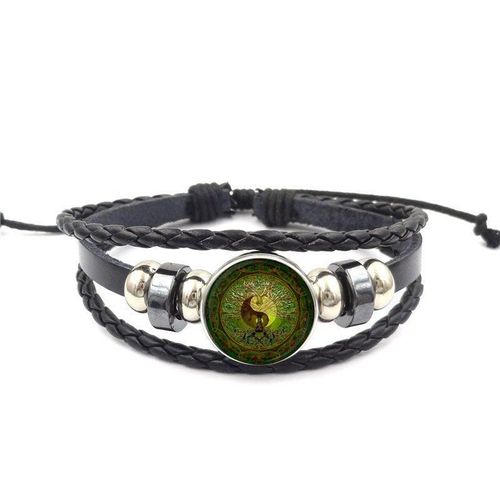 Ej Glazed Taichi Et Mandala Fleur, Bijoux Bon Marché, Mode Avec Cabochon En Verre, Bracelet En Cuir Noir, Cadeau Pour Filles