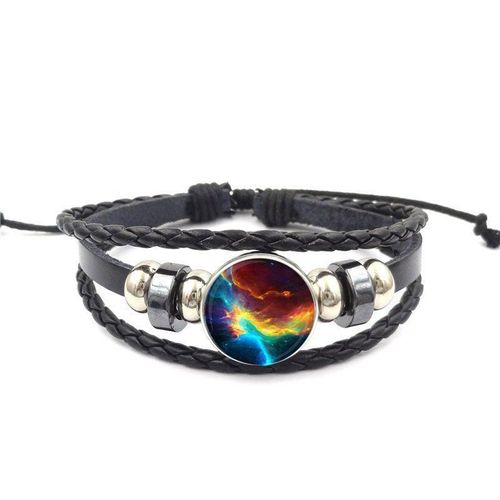 Bracelet En Cuir Noir Pour Filles, Cabochon En Verre, Bracelet Étoile, Nébuleuse De La Galaxie, Offre Spéciale