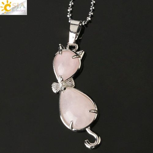 Pendentifs Animaux En Pierre Naturelle, Chat, Goutte D'eau, Guérison, Quartz Rose, ¿Il De Tigre, Cristal Violet, Jolis Colliers Pour Femmes Et Filles, G305