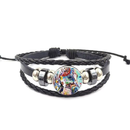 Bracelet Graffiti Cheval Pour Amoureux, Bijoux Bon Marché À La Mode, Bracelet En Cuir Noir, Cabochon En Verre