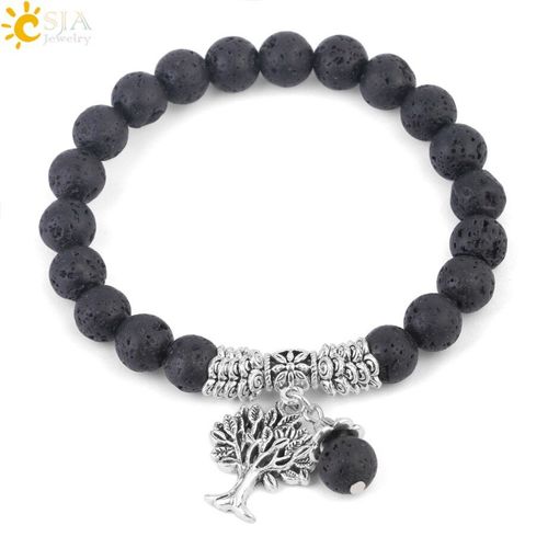 Bracelet En Pierre Volcanique Noire Pour Homme, Bijou Avec Perles, Diffuseur, Arbre De Vie, Chakra, Guérison, Ajustable, F997