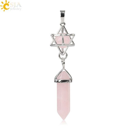 Pendentif En Pierre Naturelle Reiki Merkaba, Médaillon, Pendule, Prisme Hexagonal, Cristal Long, Pour Colliers, Bijoux Pour Femmes G512