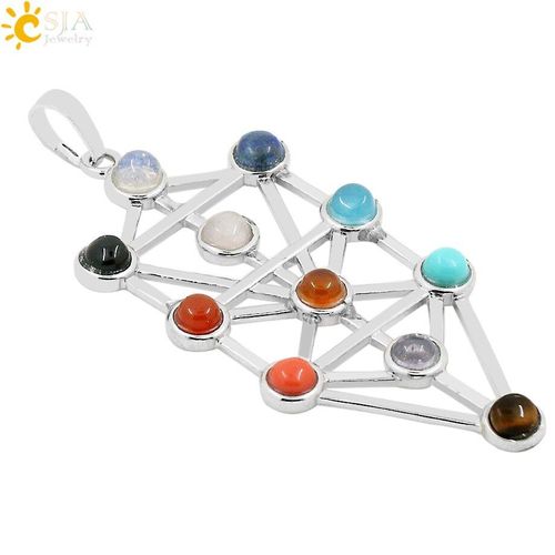 Breloques D'arbre De Vie, 7 Chakra Kabbala, Amulette, Symboles, Pyramide Symbolique, Guérison, Opale, Reiki, Cadeau Pendentif, E034
