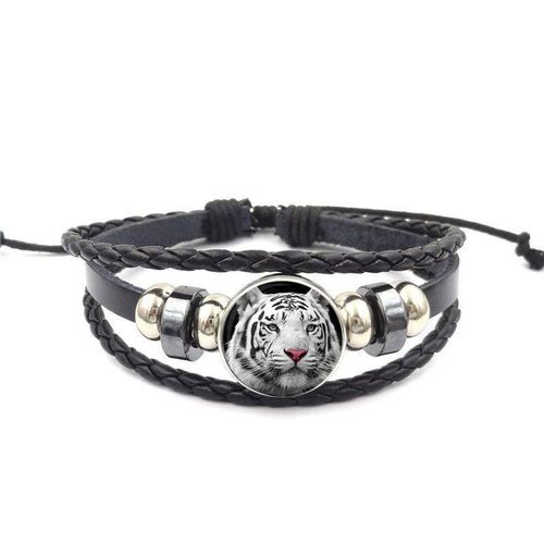 Bracelet Tigre Pour Amoureux, Cabochon En Verre, Bracelet En Cuir Noir
