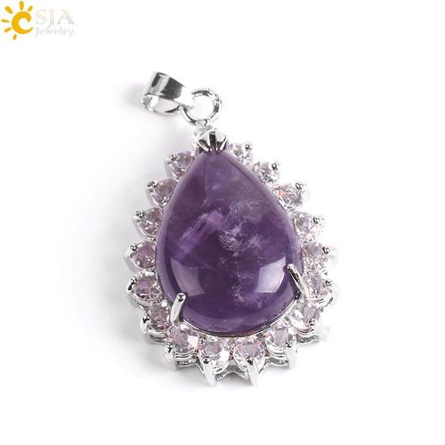 Collier En Pierre Naturelle Reiki, Pendentif Goutte D'eau, Quartz Violet, Rose, Lapis Lazuli, ¿Il De Tigre, Opale, Strass, E829