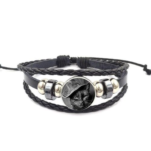Bracelet En Cuir Noir, Cabochon En Verre De Marque, Bijoux Cadeau Pour Filles, Maxi Chat Noir Magique