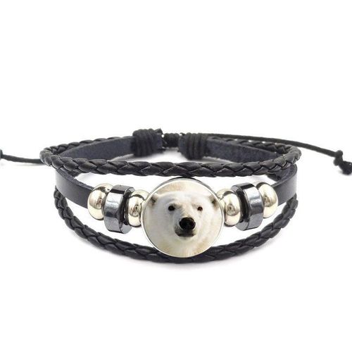 Bracelet En Cuir Noir Pour Femme Et Fille, Cabochon En Verre, Meilleur Cadeau, Ours Polaire Blanc