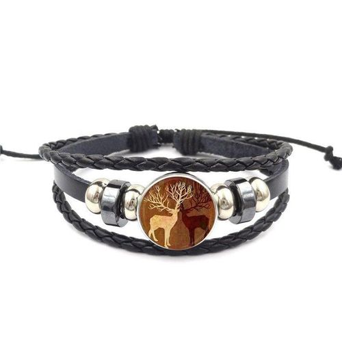 Bracelet En Cuir Noir Pour Filles, Bijoux Avec Cabochon En Verre, Cerf, Élan, Vente En Gros, Nouvelle Marque