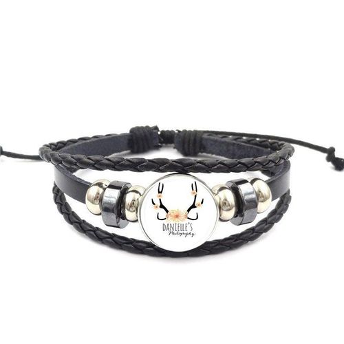 Bracelet En Cuir Noir Pour Filles, Bijoux Bon Marché, Cabochon En Verre, Cadeaux Fleur Jaune, Elk