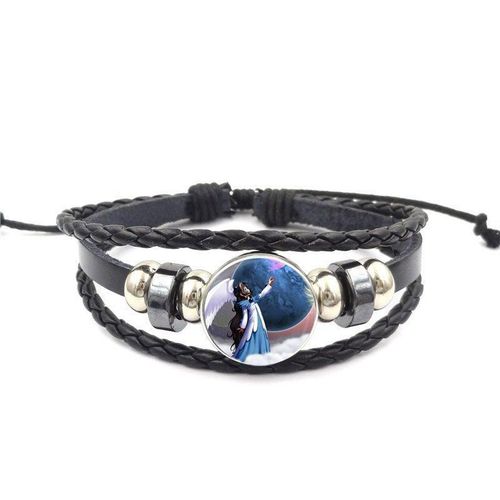 Bracelet En Cuir Noir Et Verre Pour Femme, Bijoux Unisexe, Vintage, Cadeau De Fête, Logo D'ange