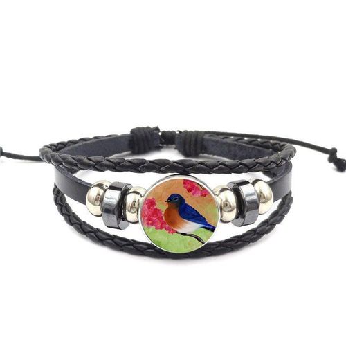 Cabochon En Verre Glacé, Bijoux Avec Bracelet En Cuir Noir, Pour Fête Unisexe, Cadeau Oiseau