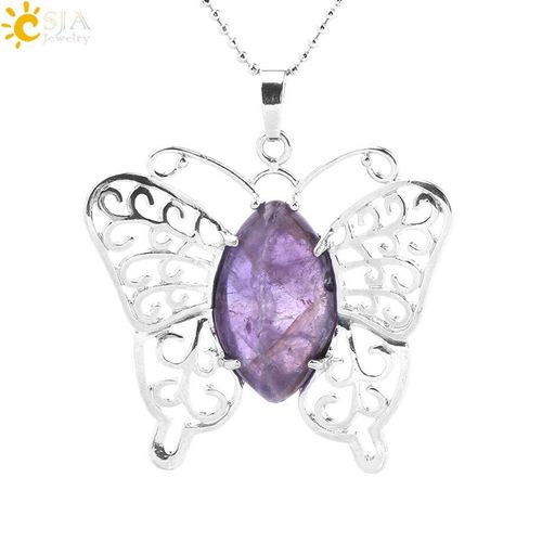 Pendentif Papillon Mignon, Couleur Argent, Ailes En Pierre Naturelle, Quartz Rose, Perles En Cristal, Bijoux Pour Femmes, Nouvelle Collection, F769