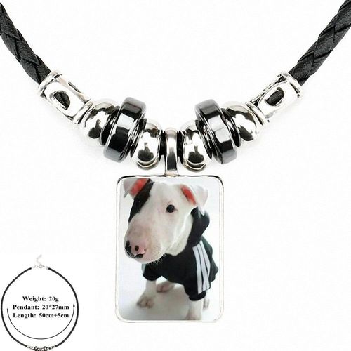 Dachshund Pendentif En Cuir Noir Avec Cabochon En Verre, Long Collier Avec Pendentif Pour Hommes Et Femmes
