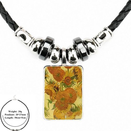 Bijoux Bouddhistes Tournesol, En Cuir Noir, Pendentif Perle En Verre, Cabochon, Collier Ras Du Cou Pour Femmes, Cadeau Pour Enfants