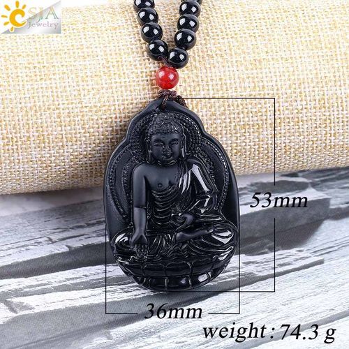 Collier En Obsidienne Noire Naturelle Pour Hommes, Pendentif En Pierre Brute 108, Sculpture D'éléphant, Dragon, Bouddha, Croix, Amulette, Bijoux E624