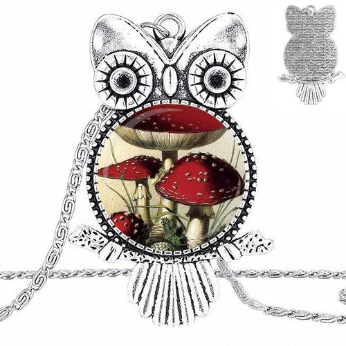 Cabochon En Verre De Couleur Bronze Pour Filles, Avec Pendentif En Forme De Hibou, Collier Ras Du Cou Champignon Rouge