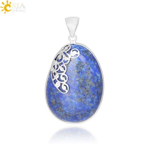 Pendentif En Pierre Lapis Lazuli Pour Femme, Collier Ovale Vintage Bleu, Perle En Forme De Goutte D'eau, Bijoux De Guérison, Cadeau F320