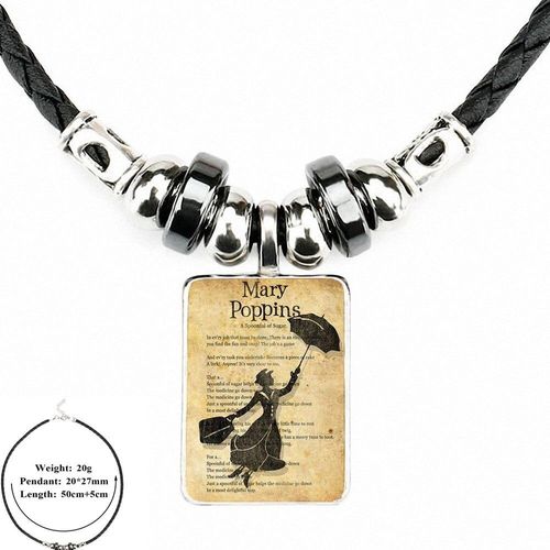 Collier De Magicien Peter Pan Mary Poppins Pour Femmes Et Hommes, Cabochon En Verre, Perle En Cuir Noir, Pendentif Chaîne Vintage Ras Du Cou