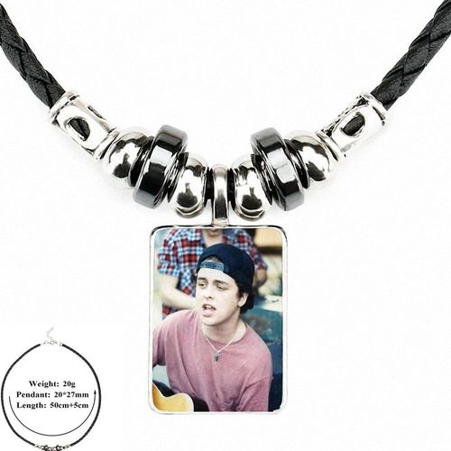 Collier Vert Billie Joe Armstrong, Cabochon En Verre, Pendentif Perle En Cuir Noir, Chaîne Ras Du Cou Vintage, Déclaration Pour Cadeau Unisexe