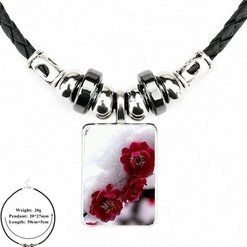 Collier À Fleurs Roses Rouges Magiques Pour Filles, Cabochon En Verre, Perle En Cuir Noir, Pendentif Chaîne Vintage Ras Du Cou