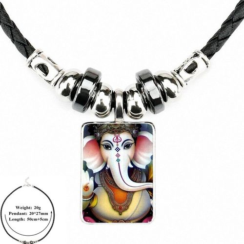 Cabochon En Verre Noir, Bijoux Anime, En Cuir Noir, Pendentif Perle, Collier Pour Unisexe, Cadeau De Fête, Seigneur Ganesha Bouddha, 2018