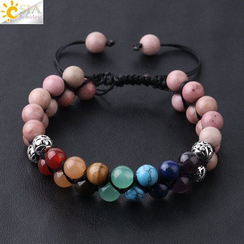 Bracelet Tressé Double Couche 7 Chakra Pour Femmes Et Hommes, Bijoux De Guérison, En Lapis Naturel, Violet Et Cristal, Ajustables, F779
